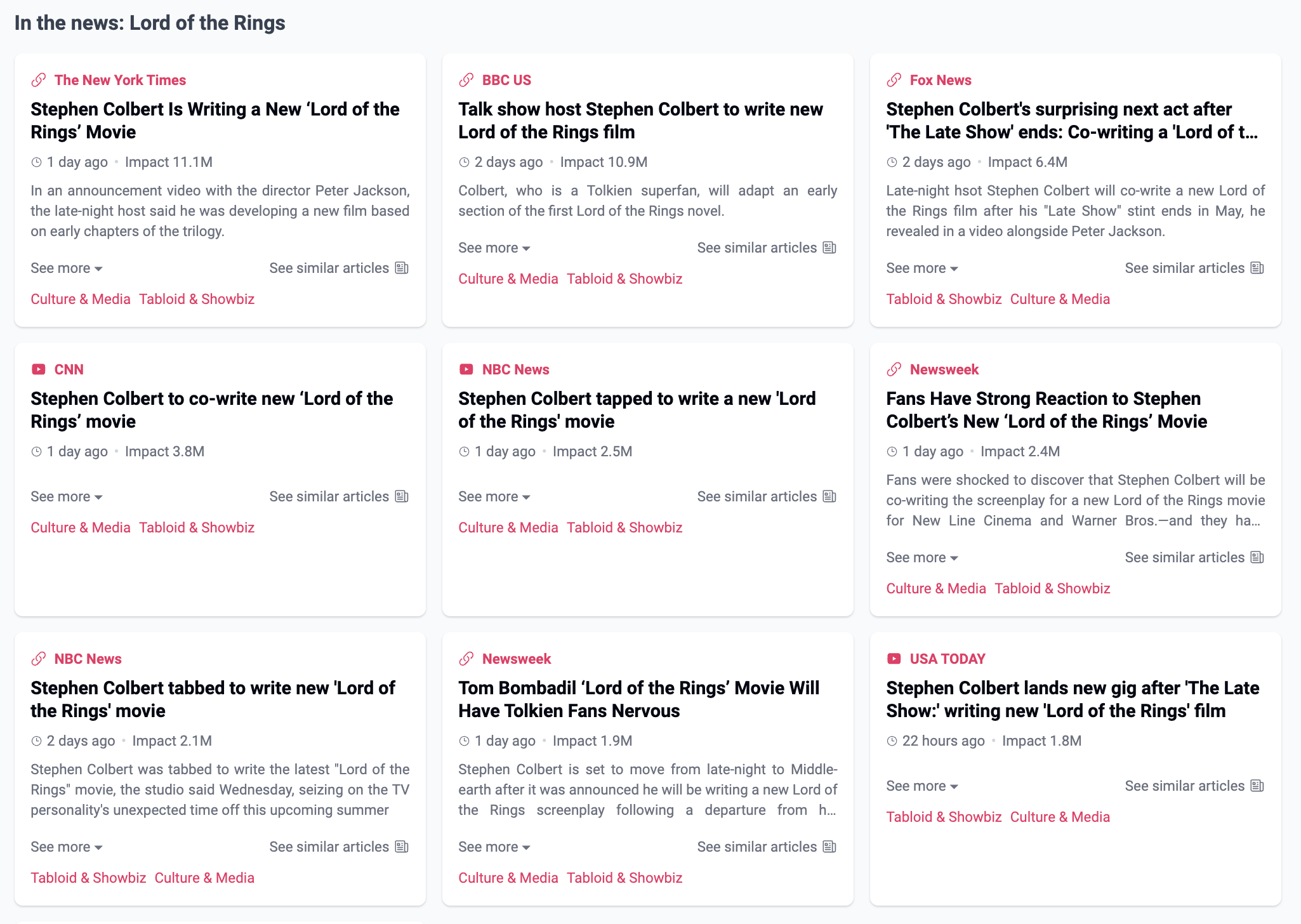 Feed de validare contextuala - In the news - din platforma NewsVibe