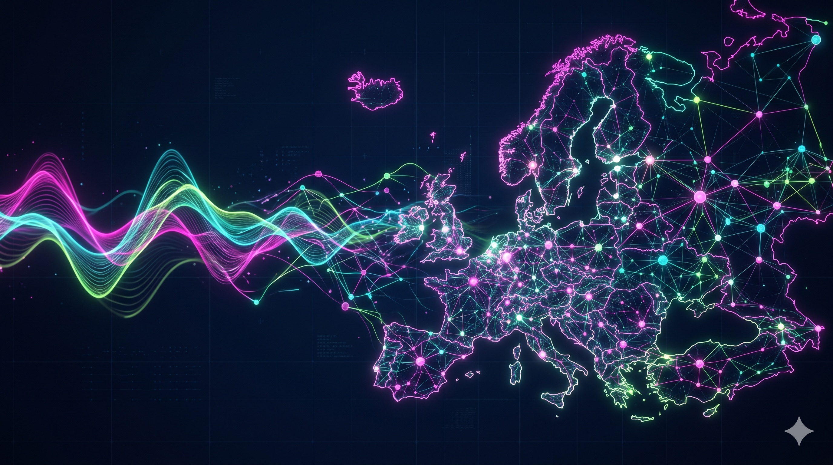 Vizualizare abstractă de date: unde muzica și geopolitica Eurovision 2026 se intersectează — rețea de conexiuni și unde sonore, analiză NewsVibe